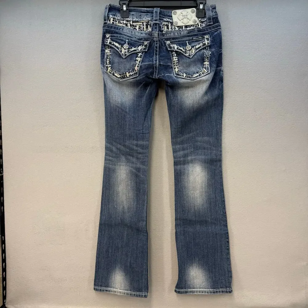 Miss Me Jeans Women's 27x33 (4) Blue Signature Boot Tall Western Bling EUC - Picture 2 of 16